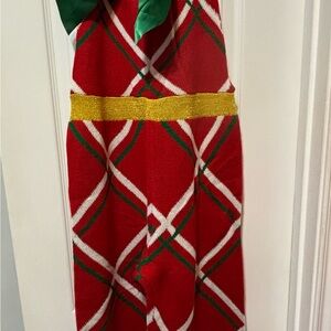 Red Plaid Christmas Jumpsuit with Green and Yellow Details